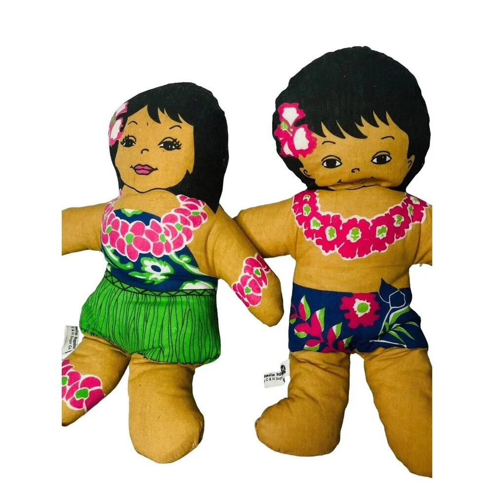 Vintage Hawaiian Huggables Cloth Hula Girl Doll and Boy 16” - Picture 1 of 6